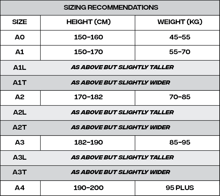 Gi Size guide
